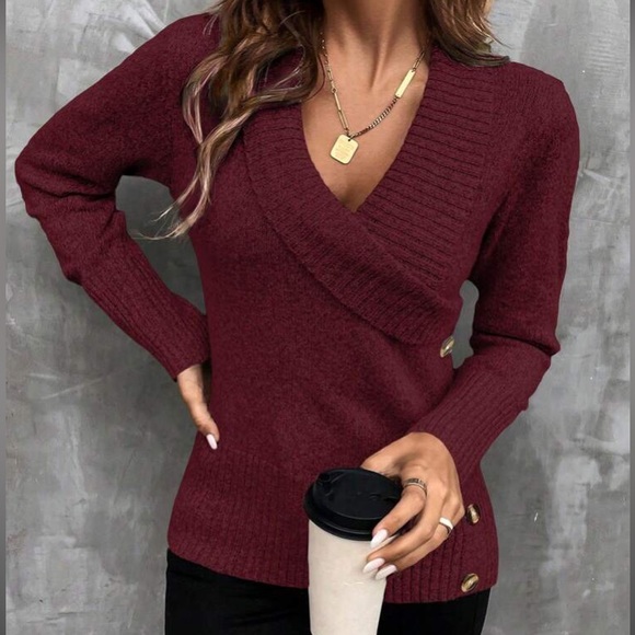 Boho shawl button detail sweater top - Picture 8 of 16